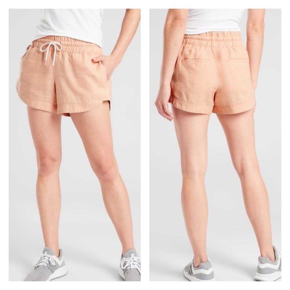 Athleta Cabo Linen Shortie Shorts In Adobe Peach Size 2